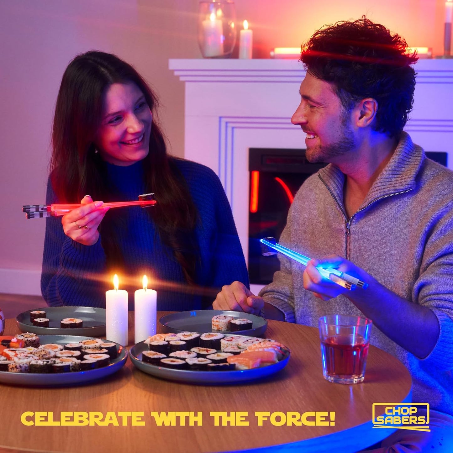 Lightsaber Chopsticks Star War Chopstick Light Up Lightsaber Chopsticks for Adults Saber Sticks Cool Chopstick Light Up Chop Sticks Light Saber Reusable Lightup Sabers Star War Gifts 2 Pairs Blue/Red