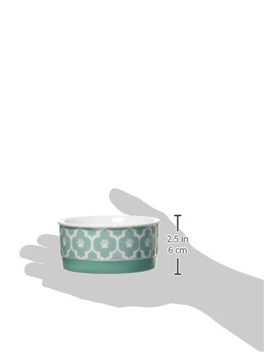Bone Dry Paw Print Ceramic Pet Bowl, Lattice Collection, Large Set, 7.5x2.4", Aqua, 2 Count