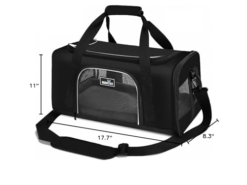 TSA Approved Pet Carrier for Small Cats Dogs, Travel Bag with Adequate Ventilation, 5 Mesh Windows, 3 Entrance, Locking Safety Zippers, Padded Shoulder and Carrying Strap, Small