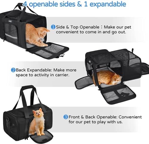 TSA Approved Pet Carrier for Small Cats Dogs, Travel Bag with Adequate Ventilation, 5 Mesh Windows, 3 Entrance, Locking Safety Zippers, Padded Shoulder and Carrying Strap, Small