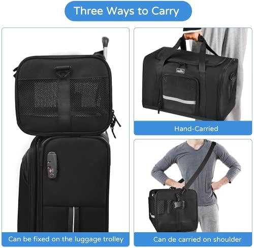 TSA Approved Pet Carrier for Small Cats Dogs, Travel Bag with Adequate Ventilation, 5 Mesh Windows, 3 Entrance, Locking Safety Zippers, Padded Shoulder and Carrying Strap, Small