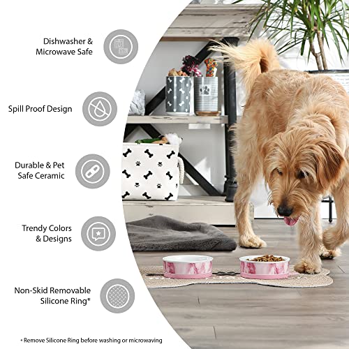 Bone Dry Paw Print Ceramic Pet Bowl, Lattice Collection, Large Set, 7.5x2.4", Aqua, 2 Count