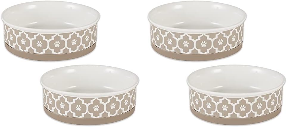 Bone Dry Paw Print Ceramic Pet Bowl, Lattice Collection, Large Set, 7.5x2.4", Aqua, 2 Count