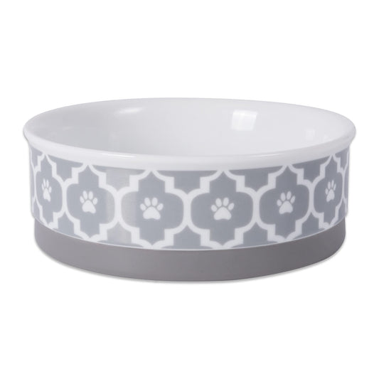 Bone Dry Paw Print Ceramic Pet Bowl, Lattice Collection, Large Set, 7.5x2.4", Aqua, 2 Count