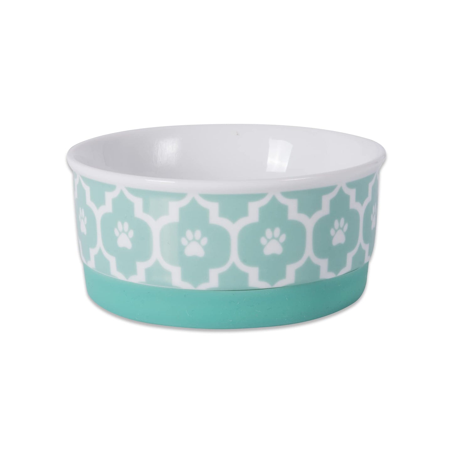 Bone Dry Paw Print Ceramic Pet Bowl, Lattice Collection, Large Set, 7.5x2.4", Aqua, 2 Count
