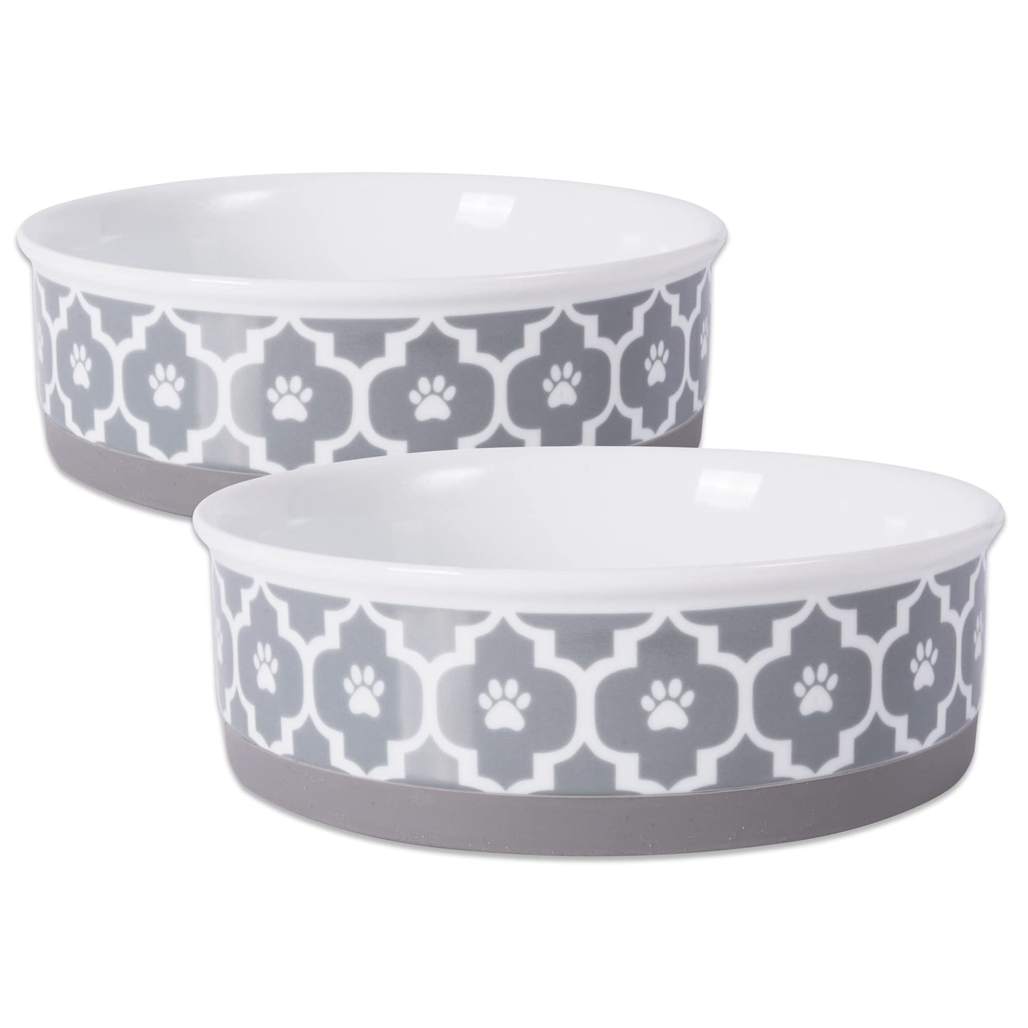 Bone Dry Paw Print Ceramic Pet Bowl, Lattice Collection, Large Set, 7.5x2.4", Aqua, 2 Count