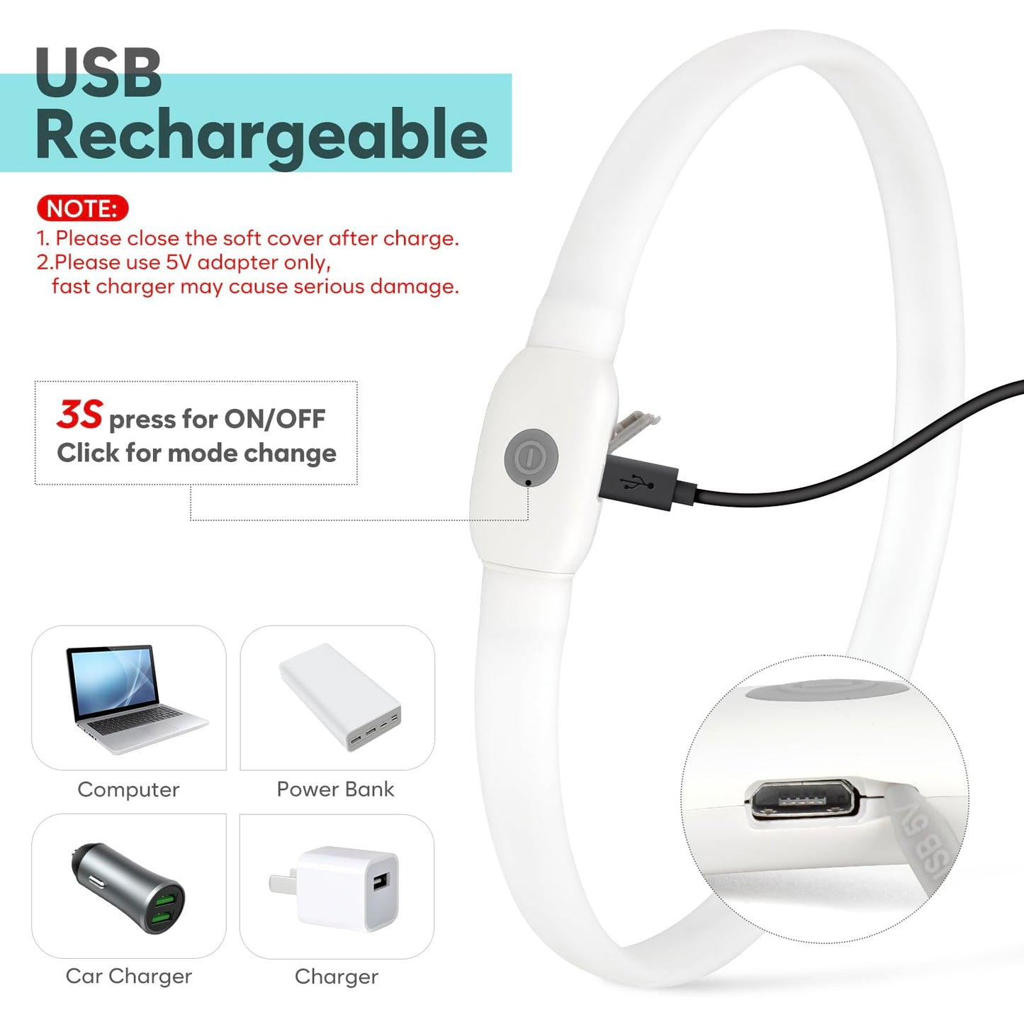 LED Dog Collar - HIGO Light Up Dog Collars Glow in The Dark, USB Rechargeable LED Dog Necklace Light for Your Dogs Walking at Night (Green-Silicone)