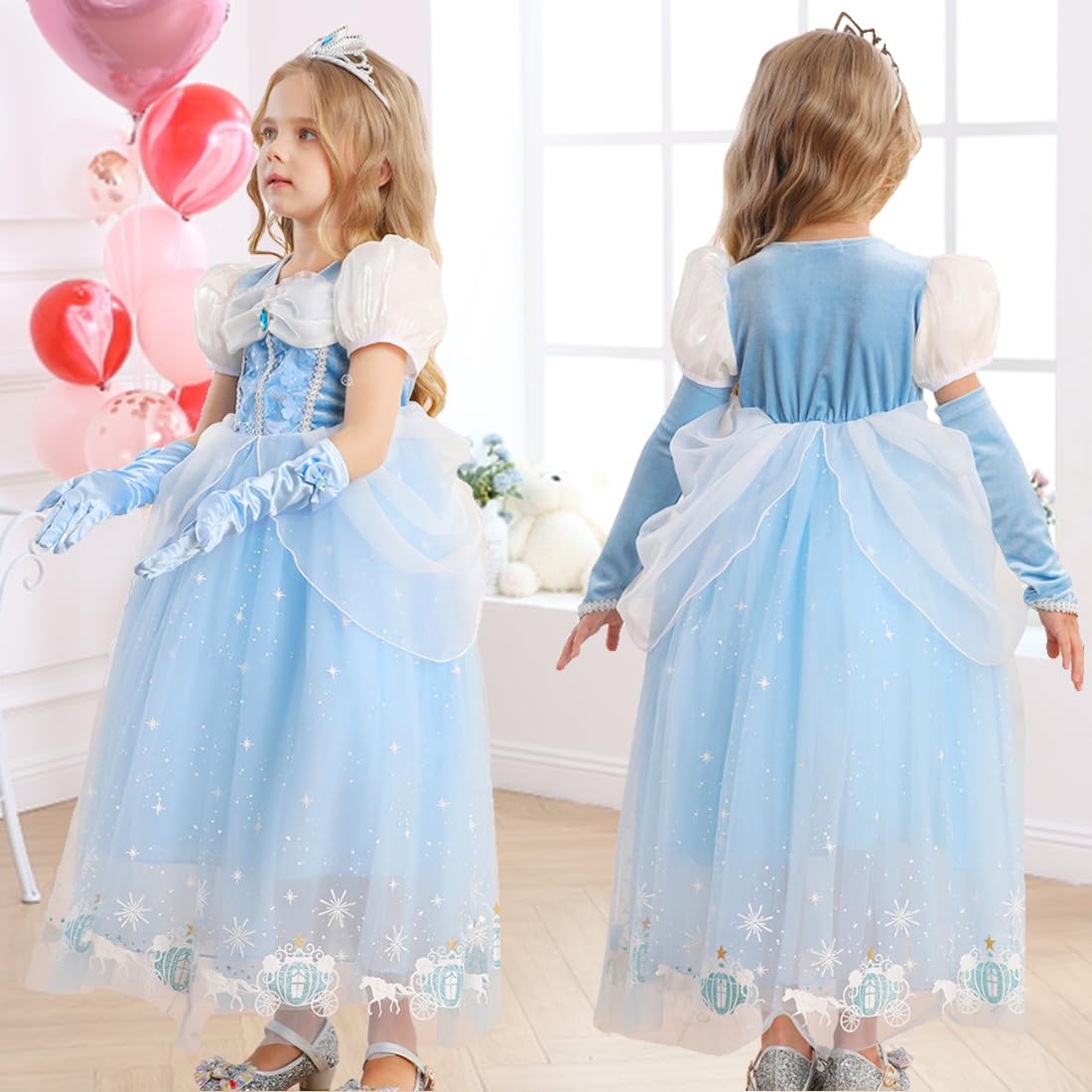 Girls Princess Dress Kids Halloween Carnival Party Cosplay Costume Toddler Puffy Sleeve Blue Fancy Outfit