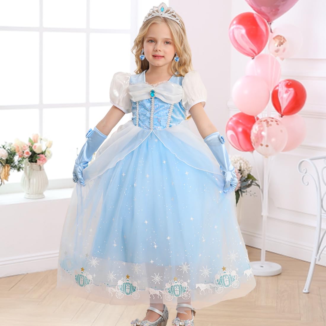 Girls Princess Dress Kids Halloween Carnival Party Cosplay Costume Toddler Puffy Sleeve Blue Fancy Outfit
