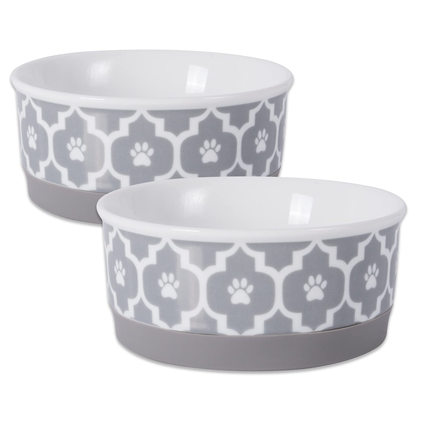 Bone Dry Paw Print Ceramic Pet Bowl, Lattice Collection, Large Set, 7.5x2.4", Aqua, 2 Count