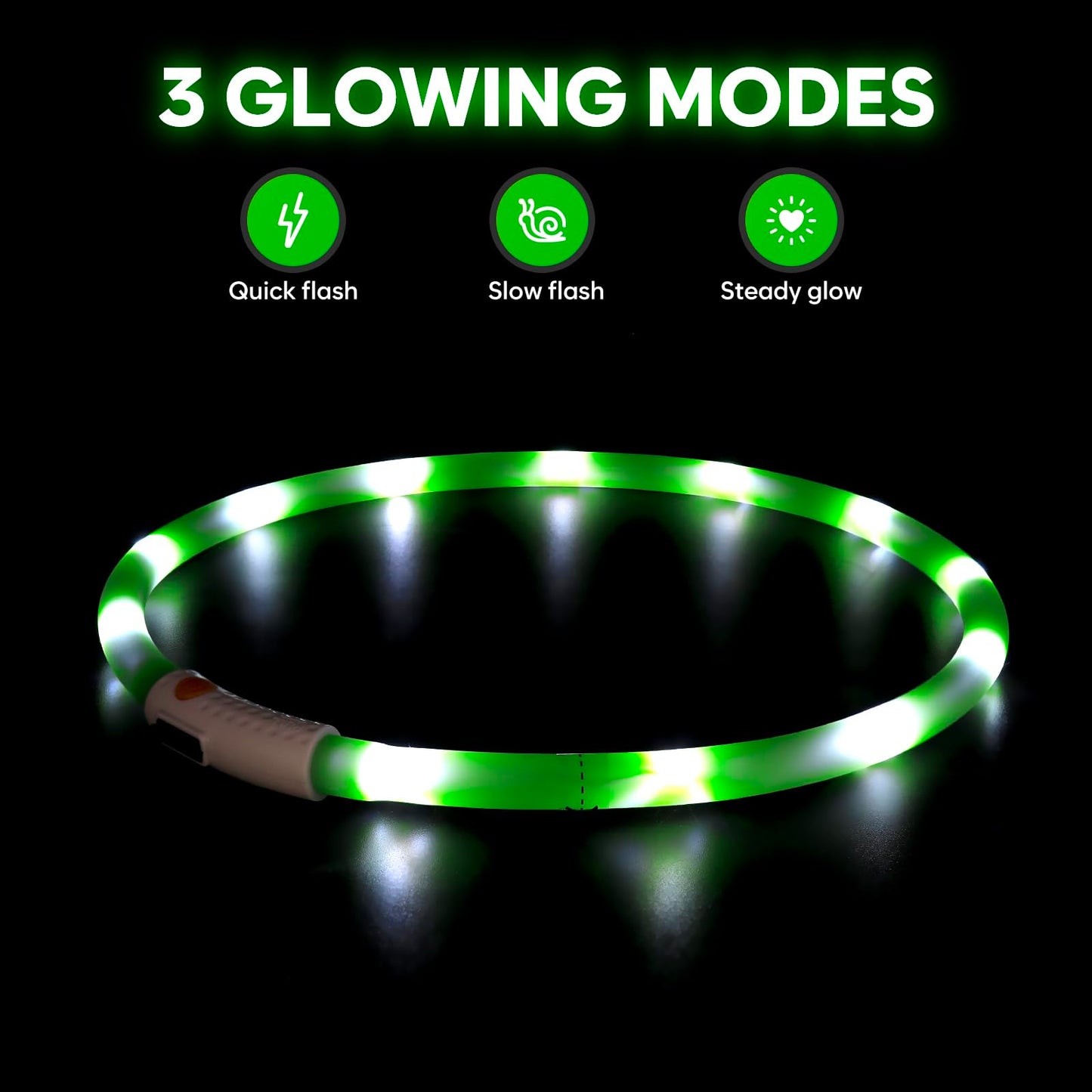 LED Dog Collar - HIGO Light Up Dog Collars Glow in The Dark, USB Rechargeable LED Dog Necklace Light for Your Dogs Walking at Night (Green-Silicone)