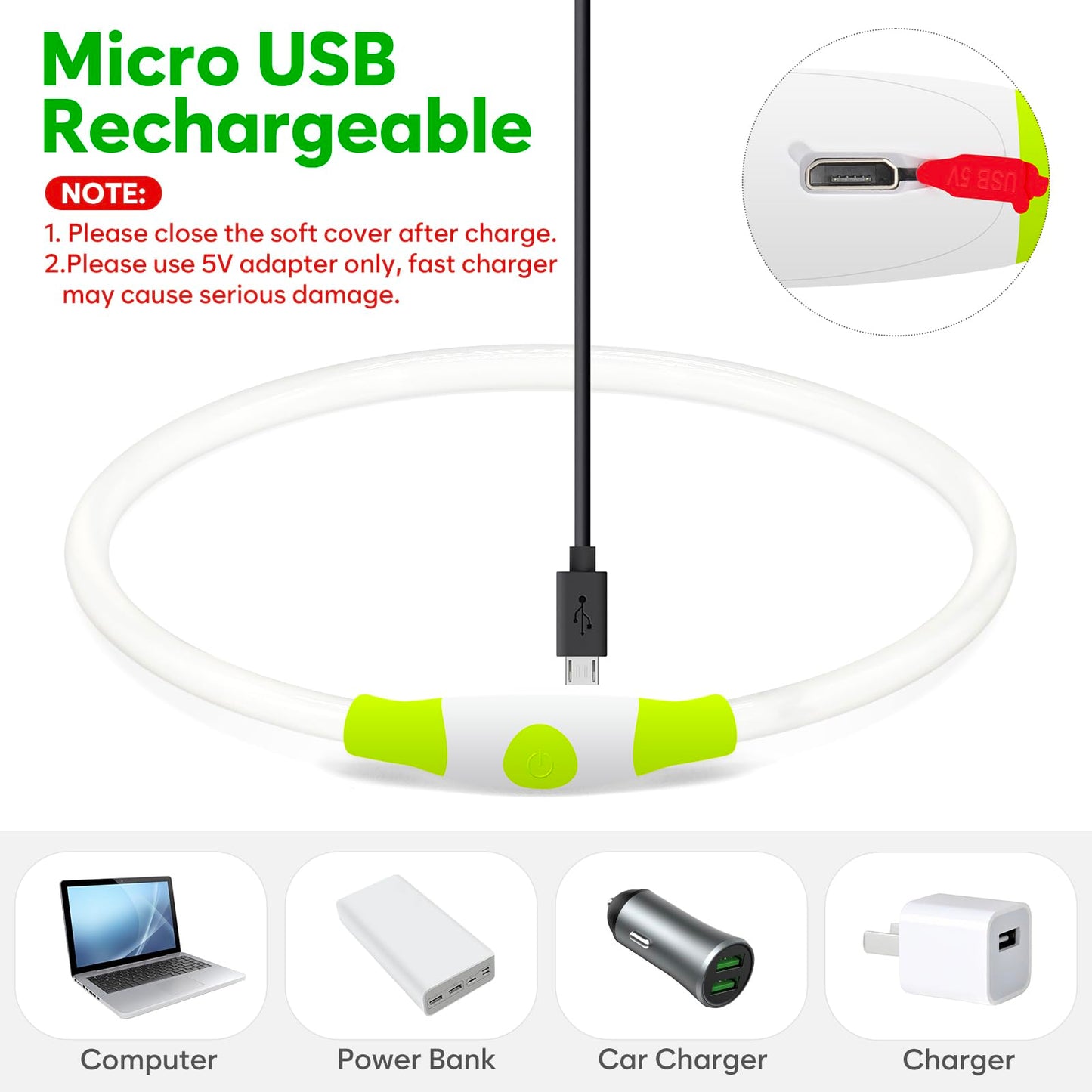 LED Dog Collar - HIGO Light Up Dog Collars Glow in The Dark, USB Rechargeable LED Dog Necklace Light for Your Dogs Walking at Night (Green-Silicone)