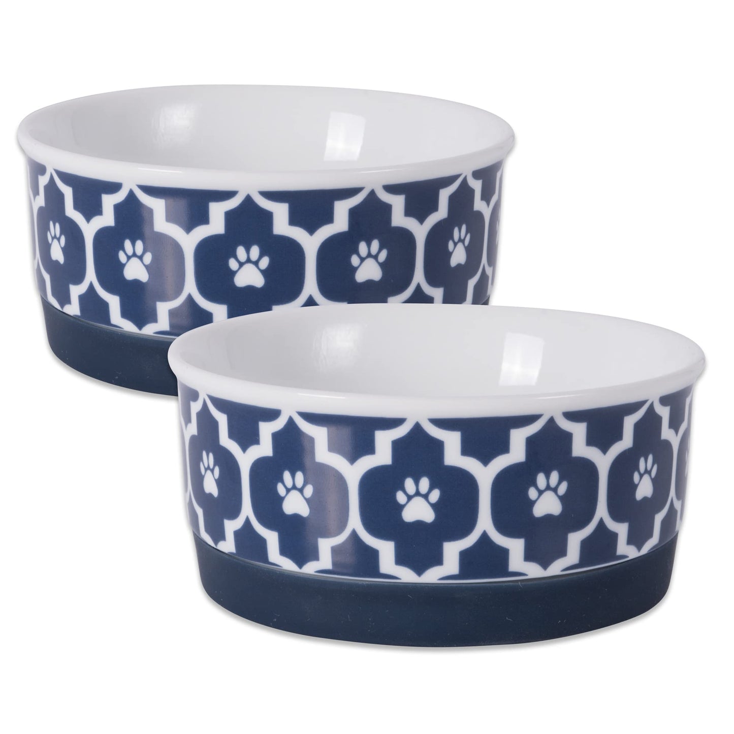 Bone Dry Paw Print Ceramic Pet Bowl, Lattice Collection, Large Set, 7.5x2.4", Aqua, 2 Count