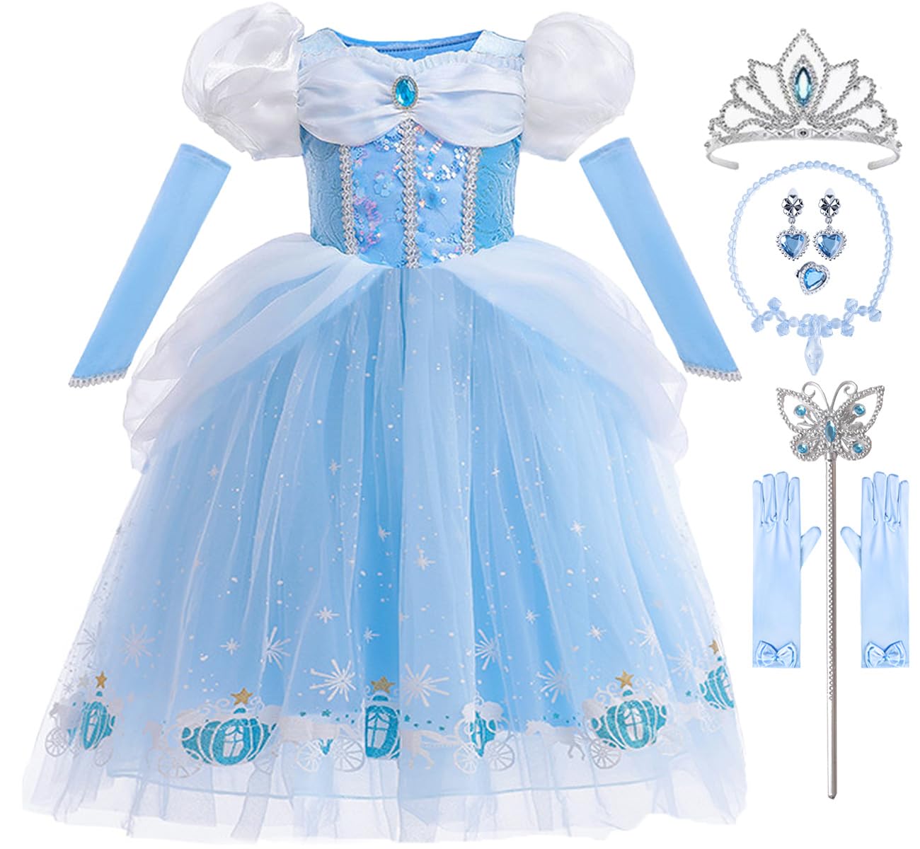 Girls Princess Dress Kids Halloween Carnival Party Cosplay Costume Toddler Puffy Sleeve Blue Fancy Outfit