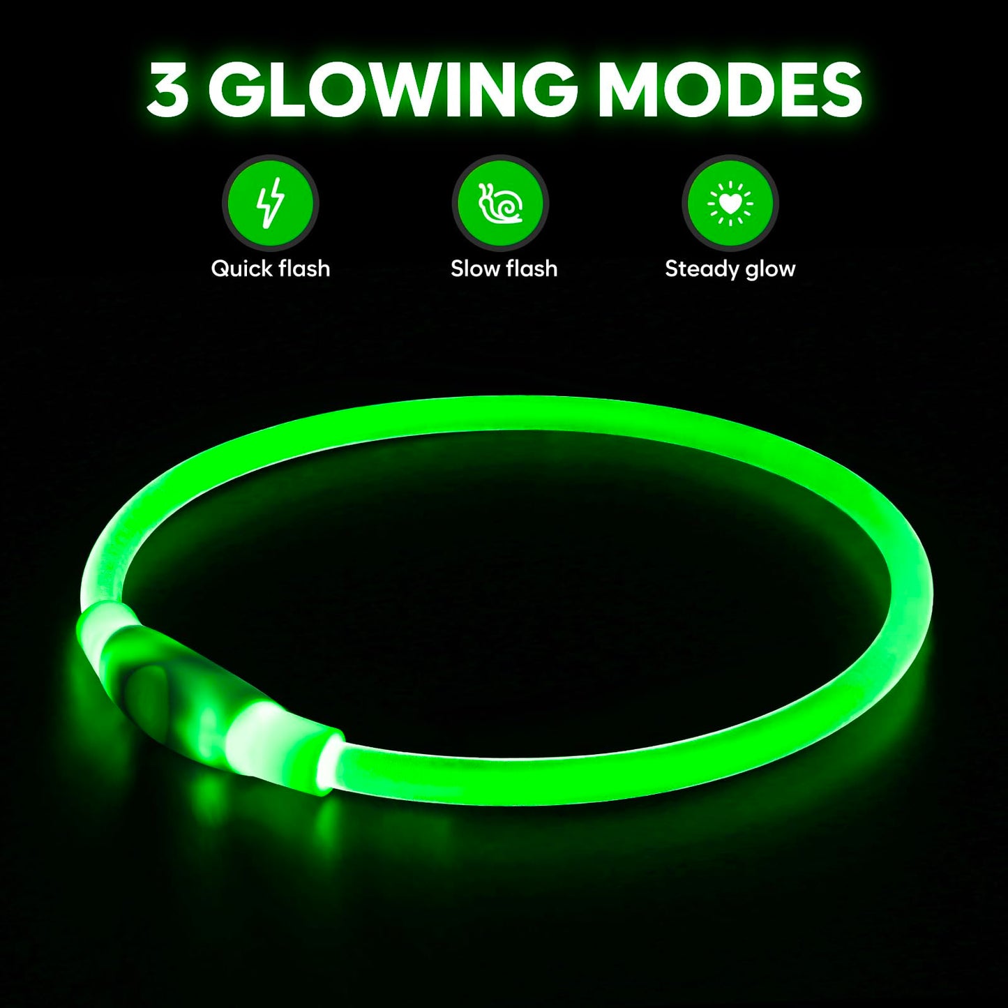 LED Dog Collar - HIGO Light Up Dog Collars Glow in The Dark, USB Rechargeable LED Dog Necklace Light for Your Dogs Walking at Night (Green-Silicone)