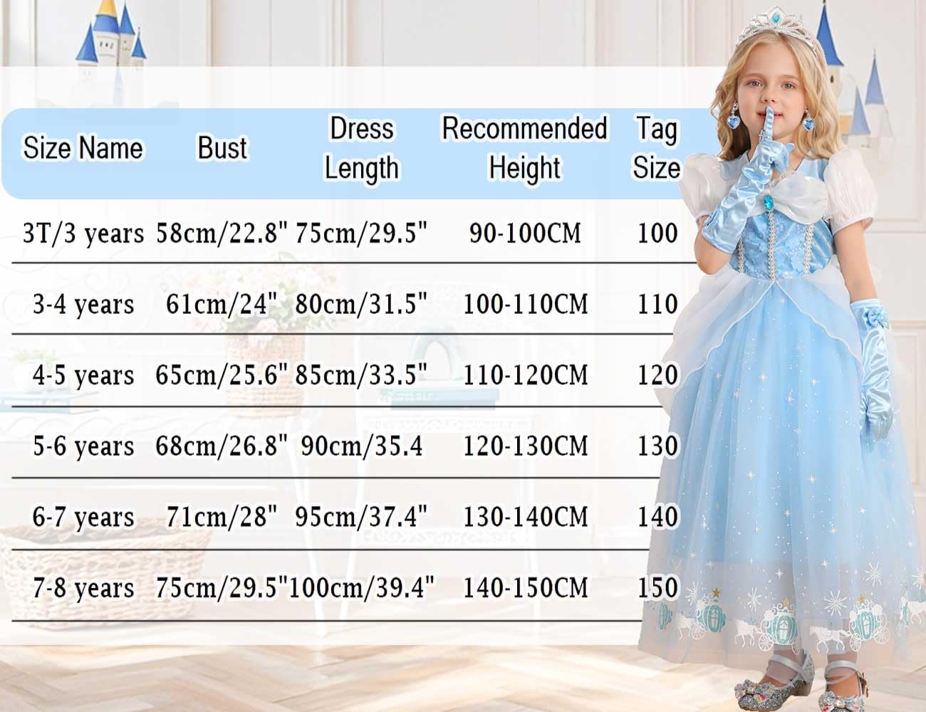 Girls Princess Dress Kids Halloween Carnival Party Cosplay Costume Toddler Puffy Sleeve Blue Fancy Outfit