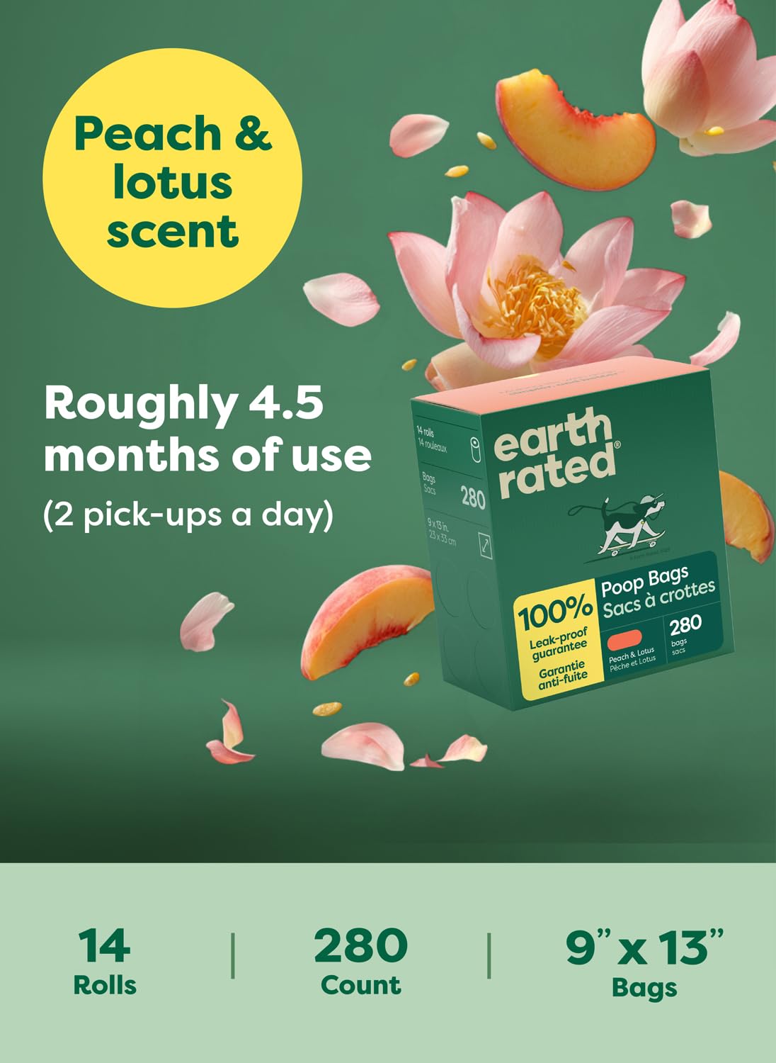 Earth Rated Poop Bags for Dogs, Guaranteed Leak Proof and Extra Thick Waste Bag Refill Rolls, Lavender Scented, 270 Bags