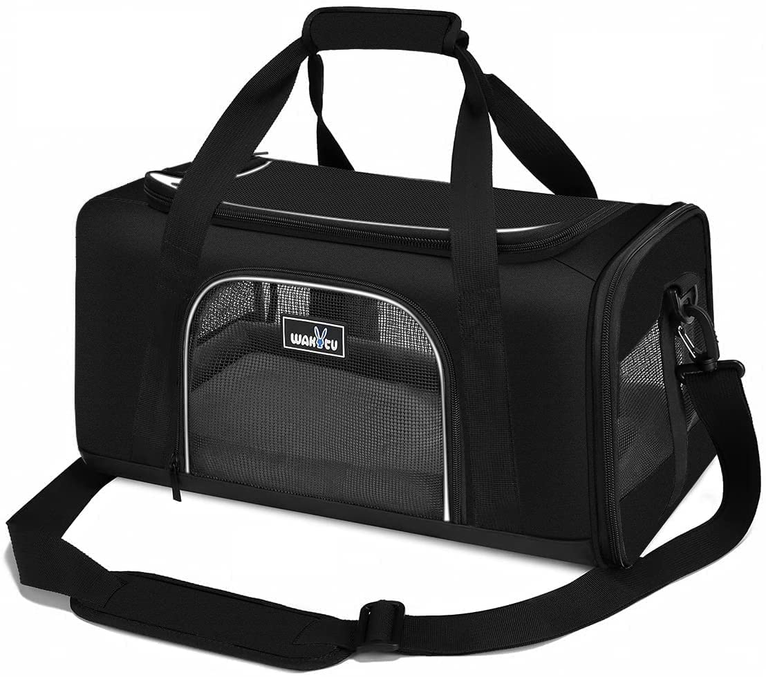 TSA Approved Pet Carrier for Small Cats Dogs, Travel Bag with Adequate Ventilation, 5 Mesh Windows, 3 Entrance, Locking Safety Zippers, Padded Shoulder and Carrying Strap, Small