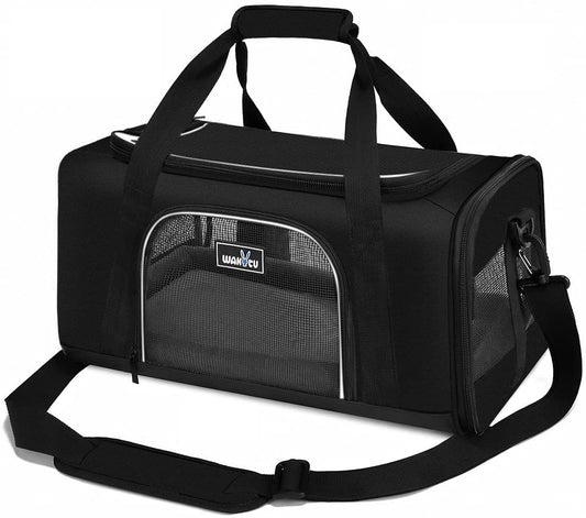 TSA Approved Pet Carrier for Small Cats Dogs, Travel Bag with Adequate Ventilation, 5 Mesh Windows, 3 Entrance, Locking Safety Zippers, Padded Shoulder and Carrying Strap, Small