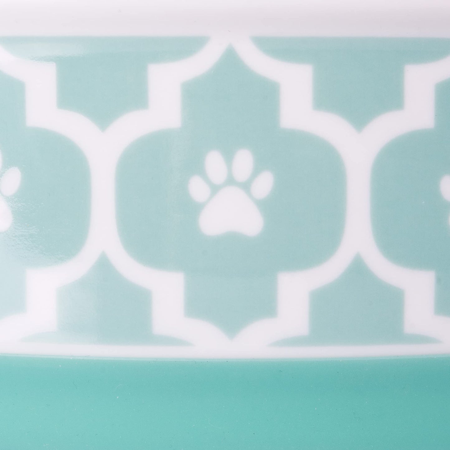 Bone Dry Paw Print Ceramic Pet Bowl, Lattice Collection, Large Set, 7.5x2.4", Aqua, 2 Count