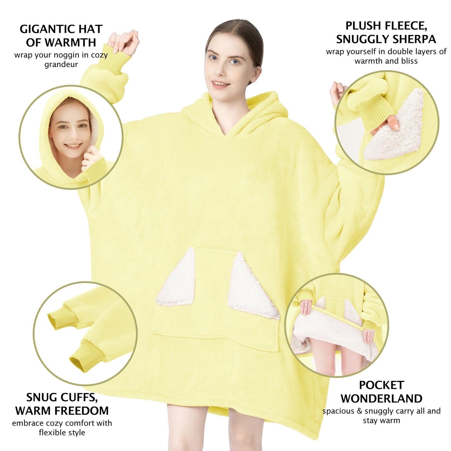 Touchat Wearable Blanket Hoodie, Oversized Sherpa Fleece Sweatshirt Blanket with Giant Hood Pocket and Sleeves for Adult, Warm & Cozy Grey Blanket Gifts for Women