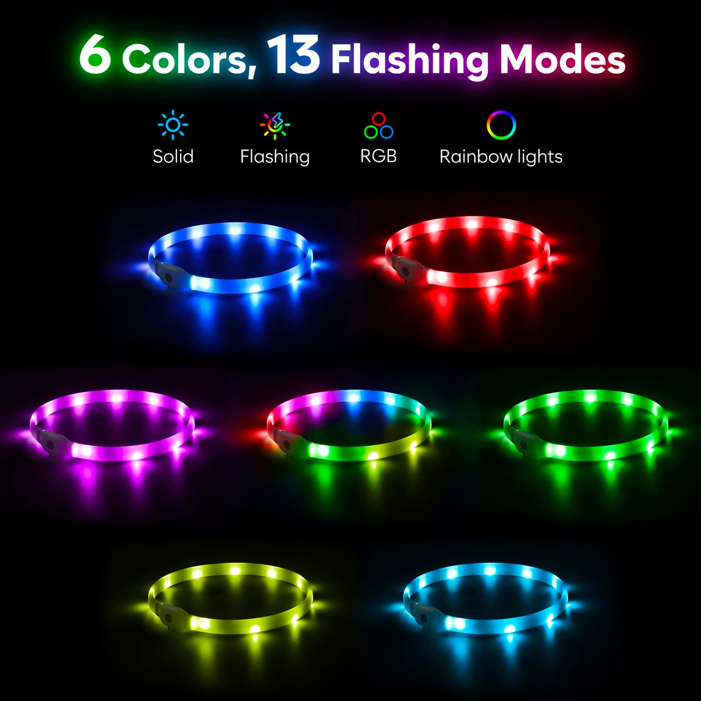 LED Dog Collar - HIGO Light Up Dog Collars Glow in The Dark, USB Rechargeable LED Dog Necklace Light for Your Dogs Walking at Night (Green-Silicone)