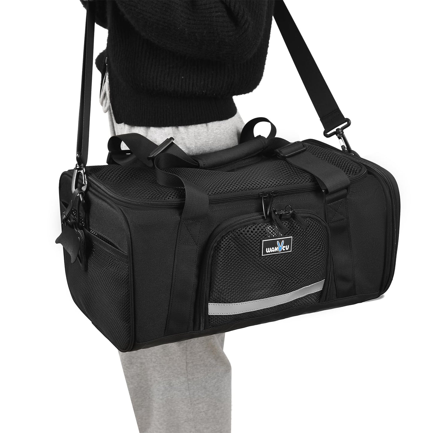 TSA Approved Pet Carrier for Small Cats Dogs, Travel Bag with Adequate Ventilation, 5 Mesh Windows, 3 Entrance, Locking Safety Zippers, Padded Shoulder and Carrying Strap, Small