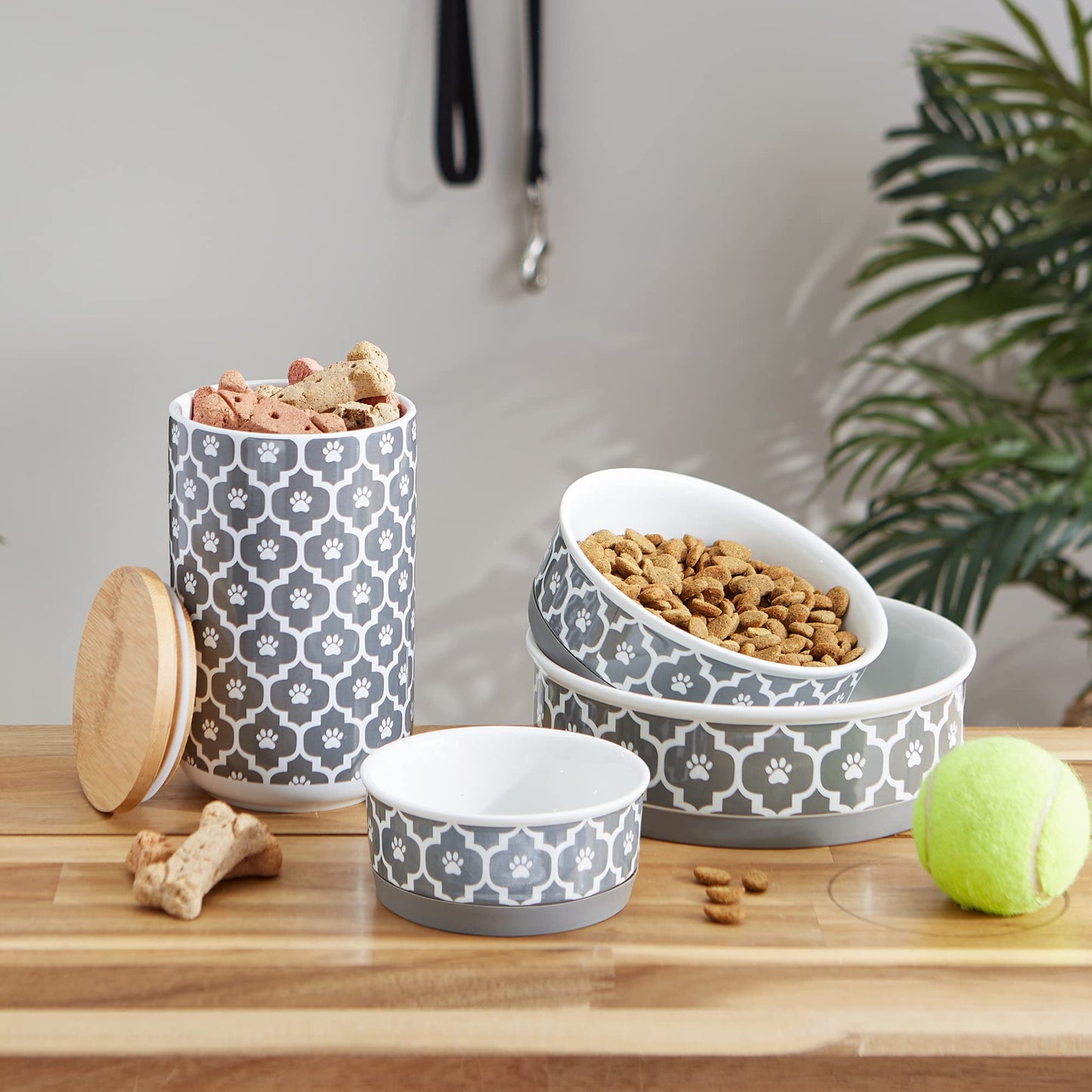 Bone Dry Paw Print Ceramic Pet Bowl, Lattice Collection, Large Set, 7.5x2.4", Aqua, 2 Count