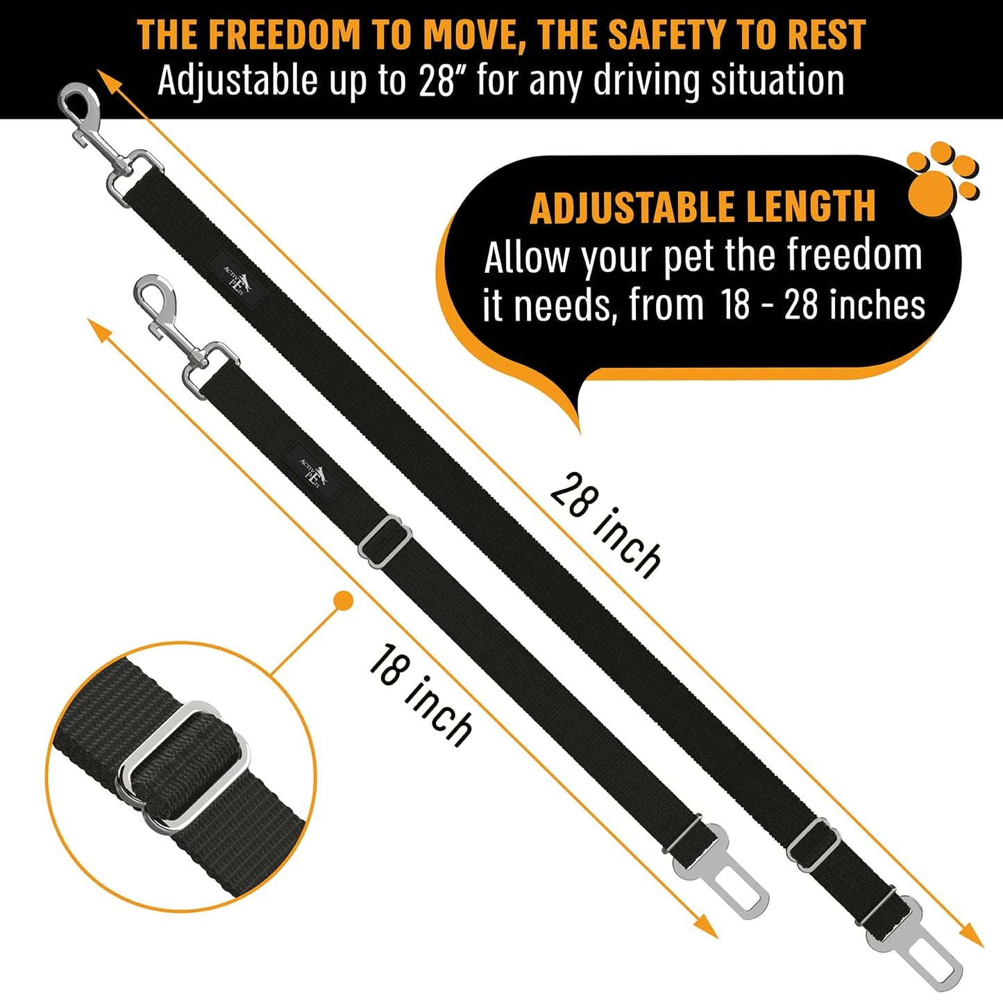 Active Pets Orange Car Seat Belt for Dogs, Attaches to Harness & Collar, Adjustable 18" - 24" Travel Restraint System Fits Small - Large Pups for Safety & Comfort, Essential Pet Supplies & Accessories