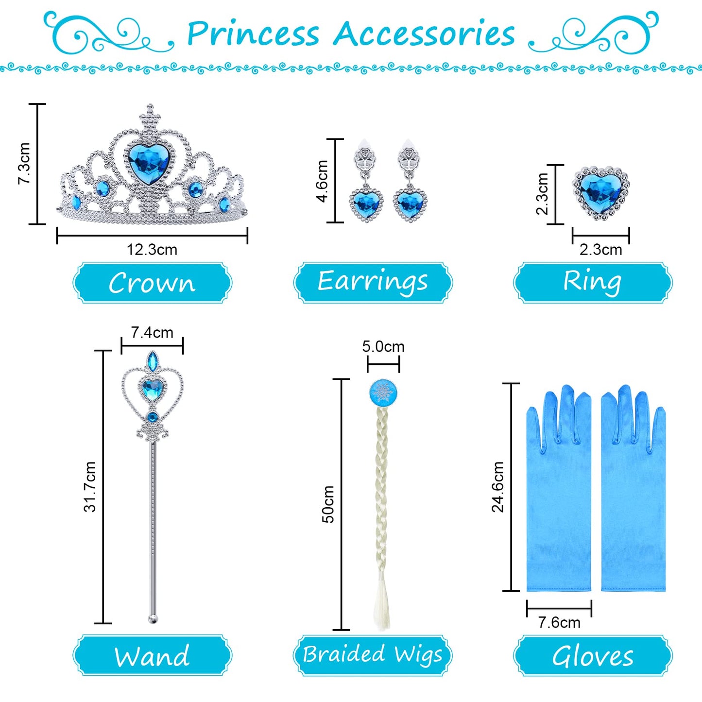 URAQT Princess Dress Costume for Girls Deluxe Fancy Dress Up Birthday Cosplay Costume with Crown Wand Accessories