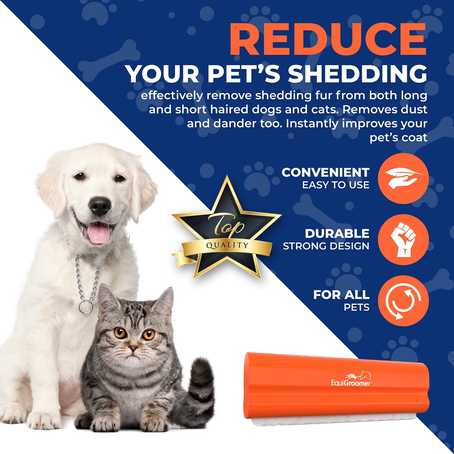 EasyGroomer Deshedding Brush for Dogs Cats Blue Undercoat Tool for Large and Small Pets Comb Removes Loose Dirt, Hair and Fur