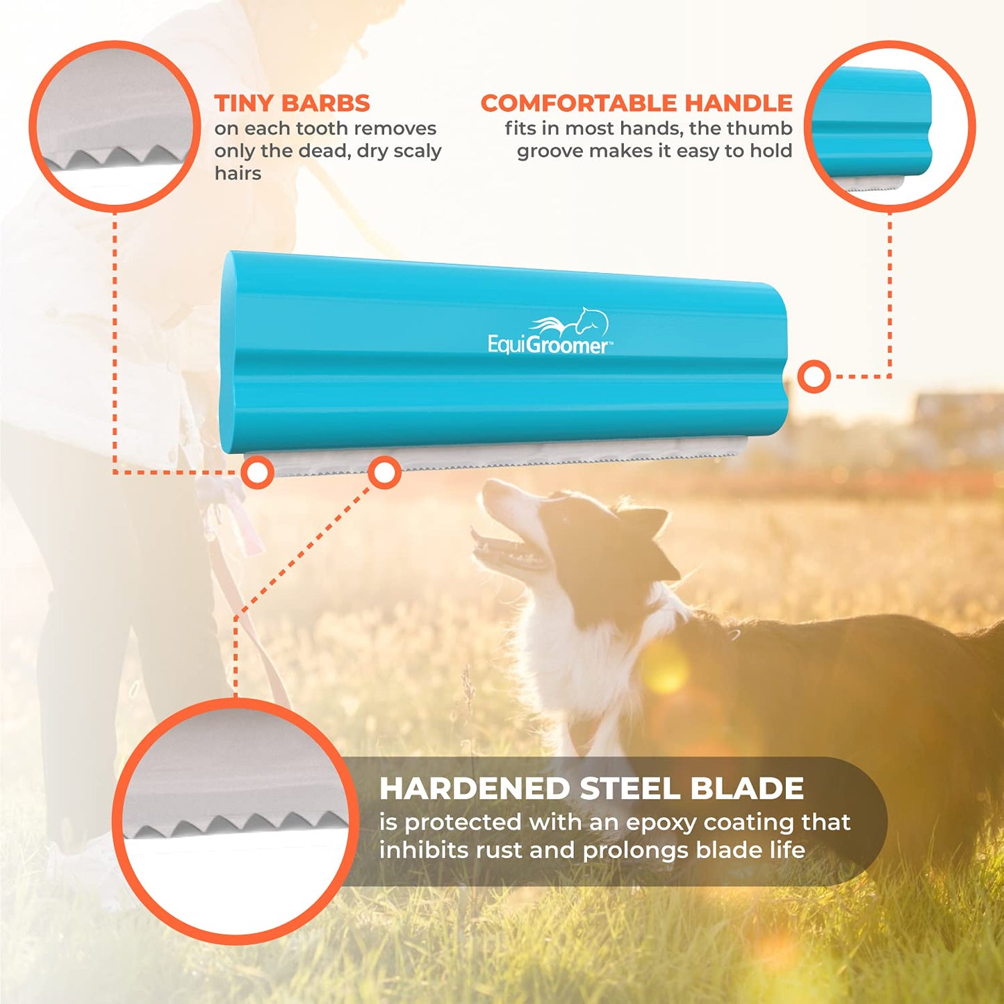 EasyGroomer Deshedding Brush for Dogs Cats Blue Undercoat Tool for Large and Small Pets Comb Removes Loose Dirt, Hair and Fur