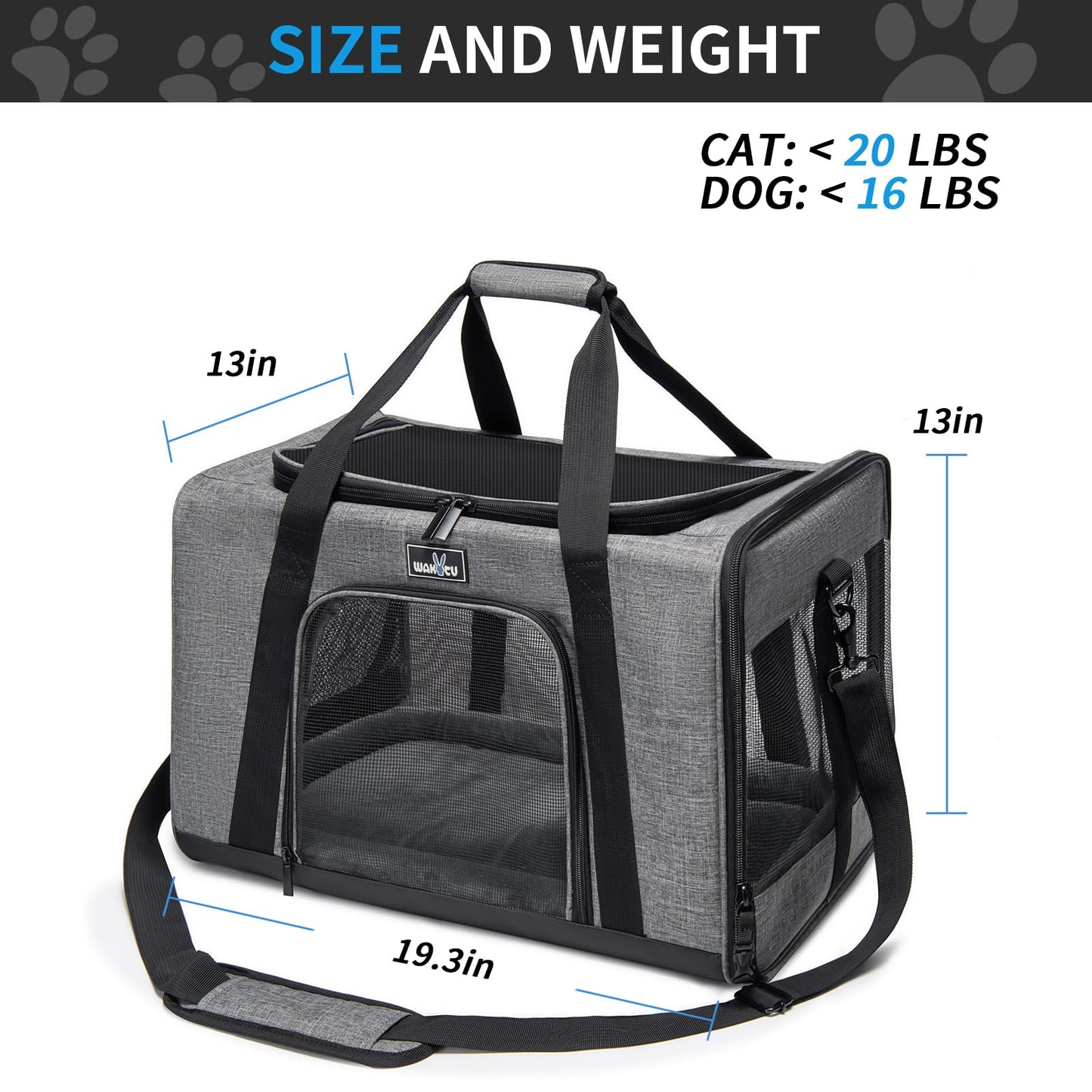 TSA Approved Pet Carrier for Small Cats Dogs, Travel Bag with Adequate Ventilation, 5 Mesh Windows, 3 Entrance, Locking Safety Zippers, Padded Shoulder and Carrying Strap, Small