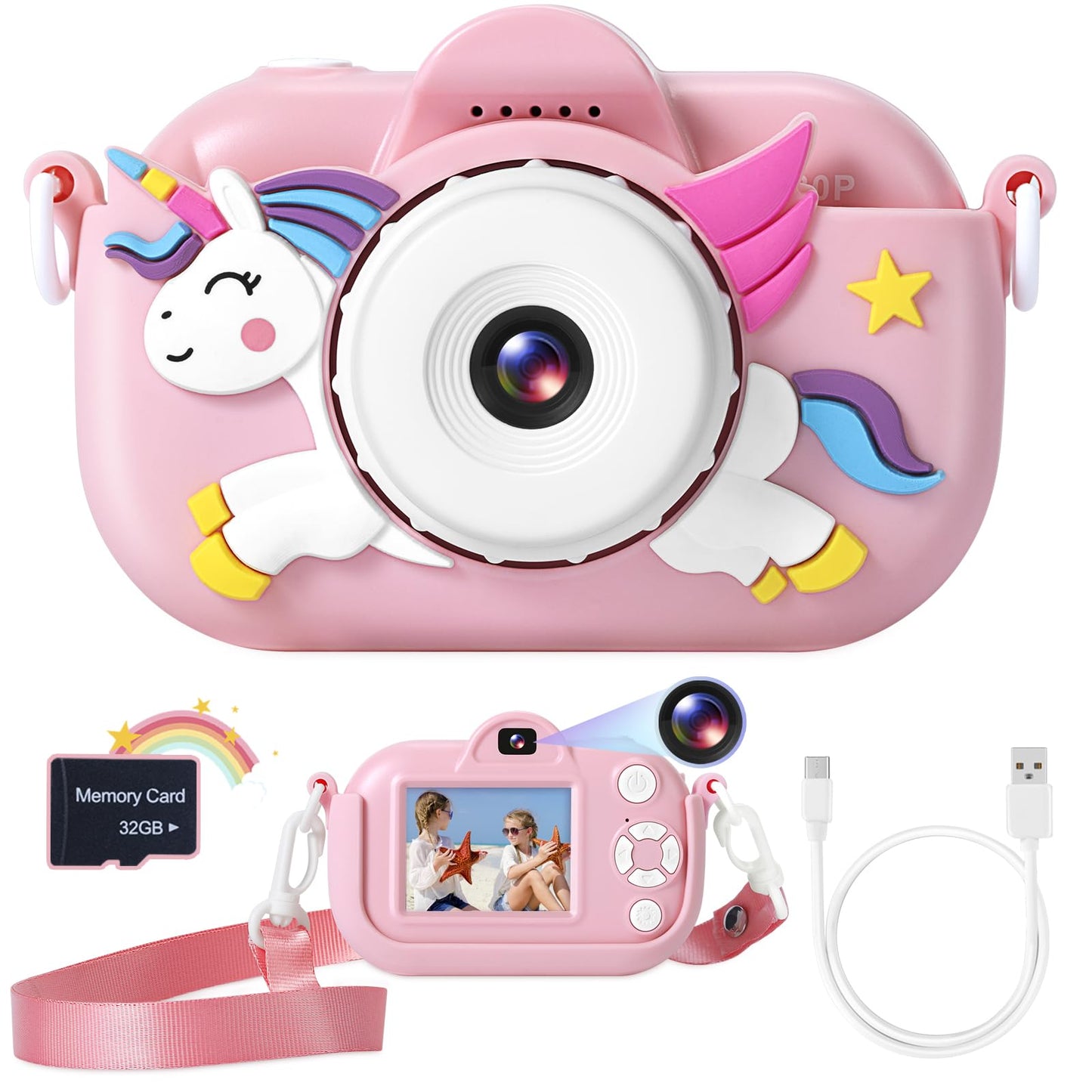 Kids Camera for Girls Toys for Ages 5-7, 1080P Toddler Camera, Kids Digital Camera with Dual Lens, 3 4 5 Year Old Girl Birthday Gifts