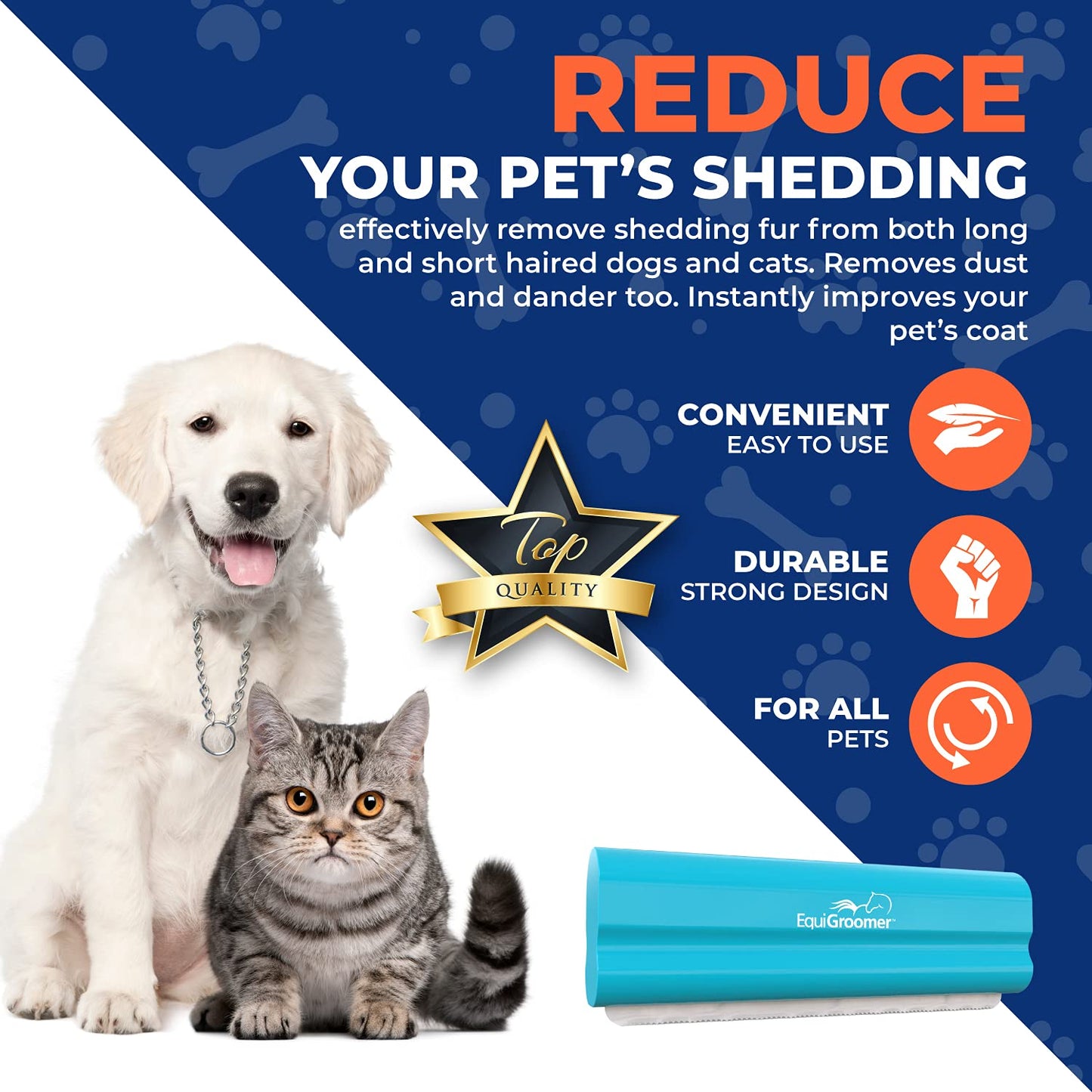 EasyGroomer Deshedding Brush for Dogs Cats Blue Undercoat Tool for Large and Small Pets Comb Removes Loose Dirt, Hair and Fur