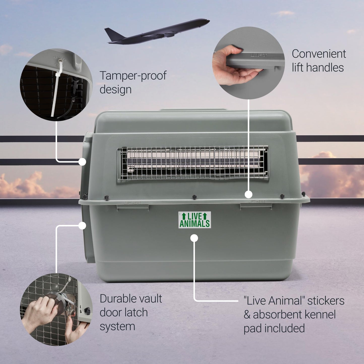 Petmate Sky Kennel - For Air and Travel, Airline Compliant Dog Crate for Pets up 15-30 lbs, Heavy Duty Dog Kennel, Made in the USA- 28 Inches