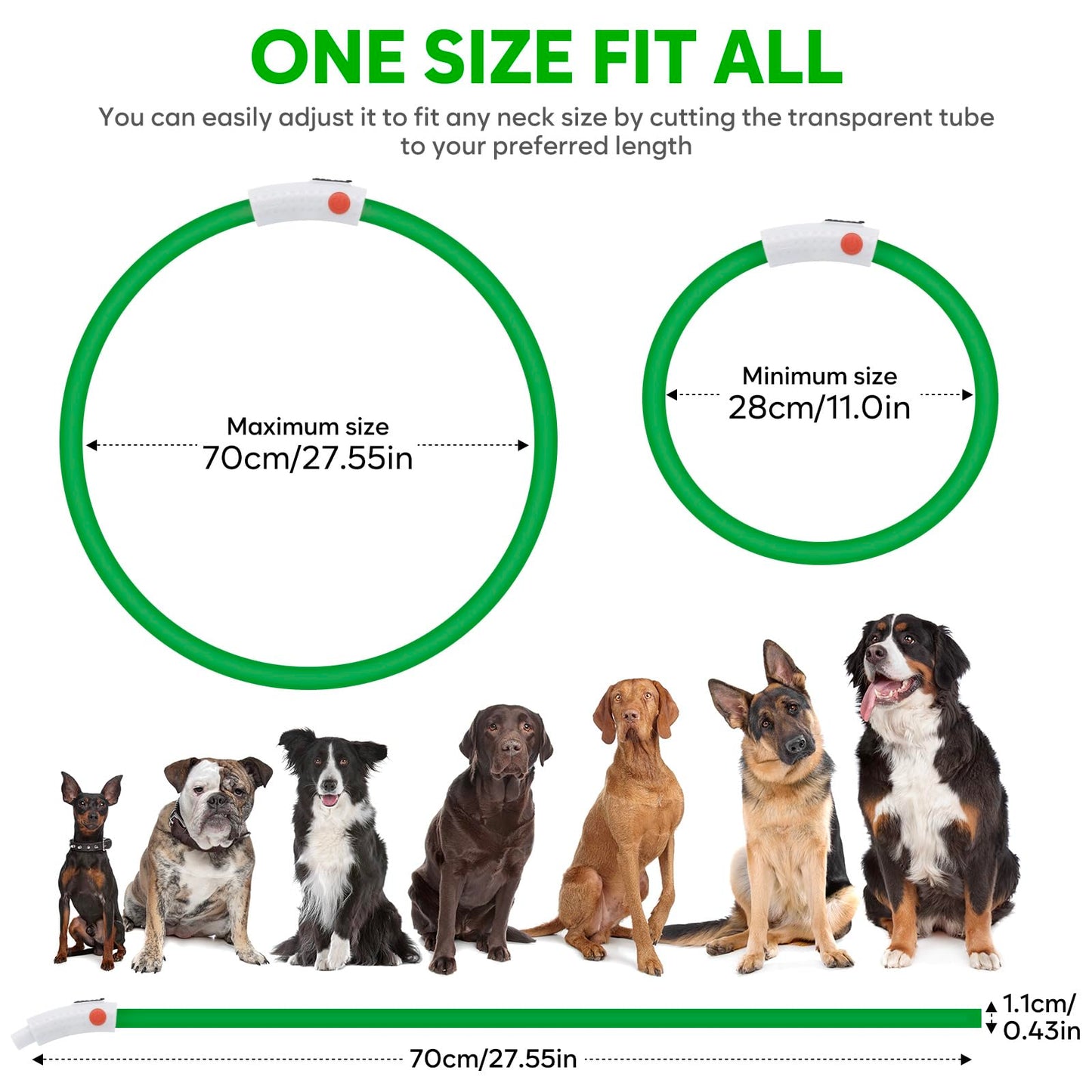 LED Dog Collar - HIGO Light Up Dog Collars Glow in The Dark, USB Rechargeable LED Dog Necklace Light for Your Dogs Walking at Night (Green-Silicone)