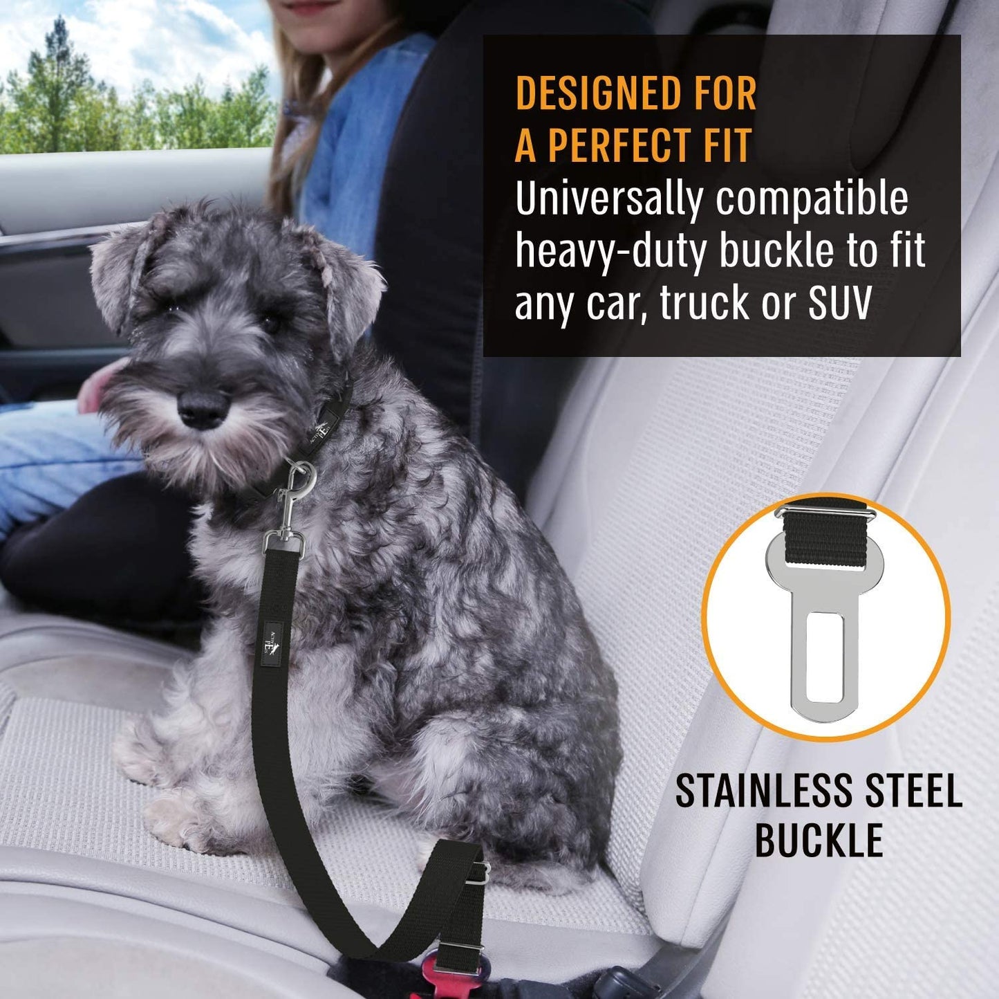 Active Pets Orange Car Seat Belt for Dogs, Attaches to Harness & Collar, Adjustable 18" - 24" Travel Restraint System Fits Small - Large Pups for Safety & Comfort, Essential Pet Supplies & Accessories