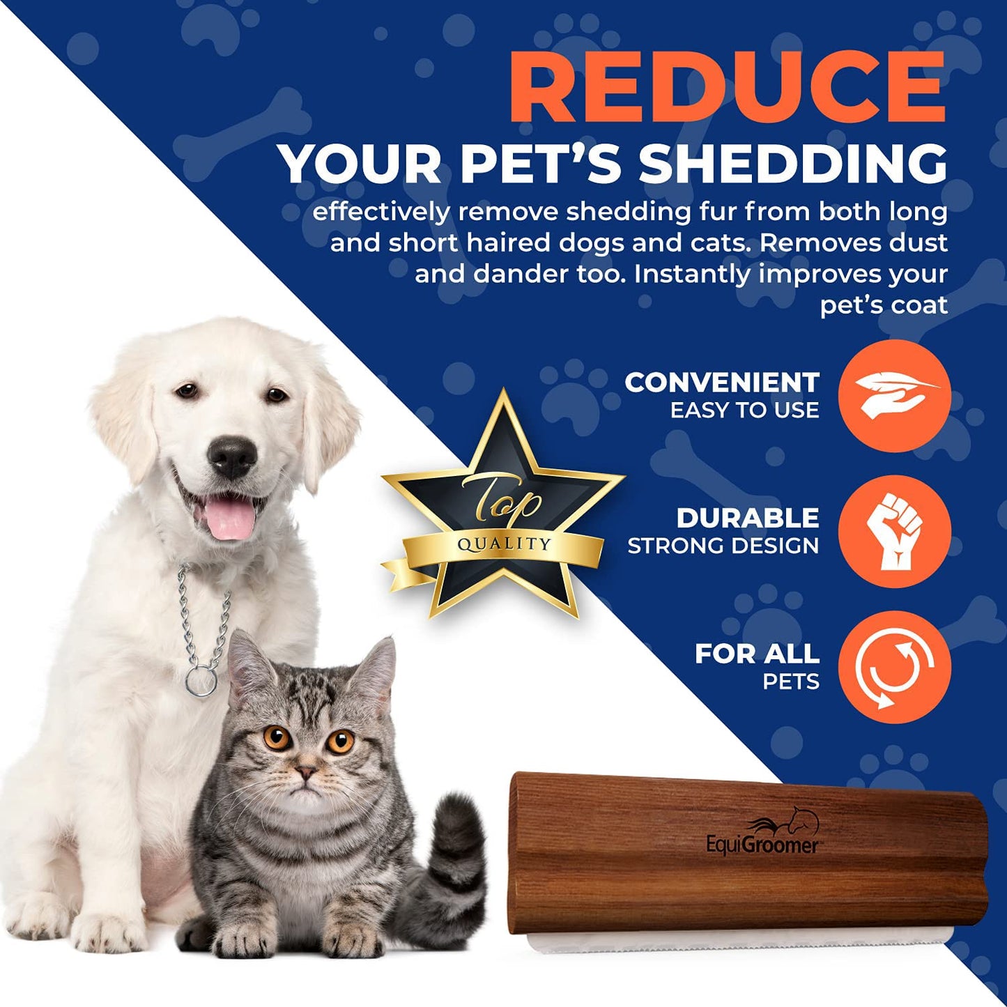 EasyGroomer Deshedding Brush for Dogs Cats Blue Undercoat Tool for Large and Small Pets Comb Removes Loose Dirt, Hair and Fur