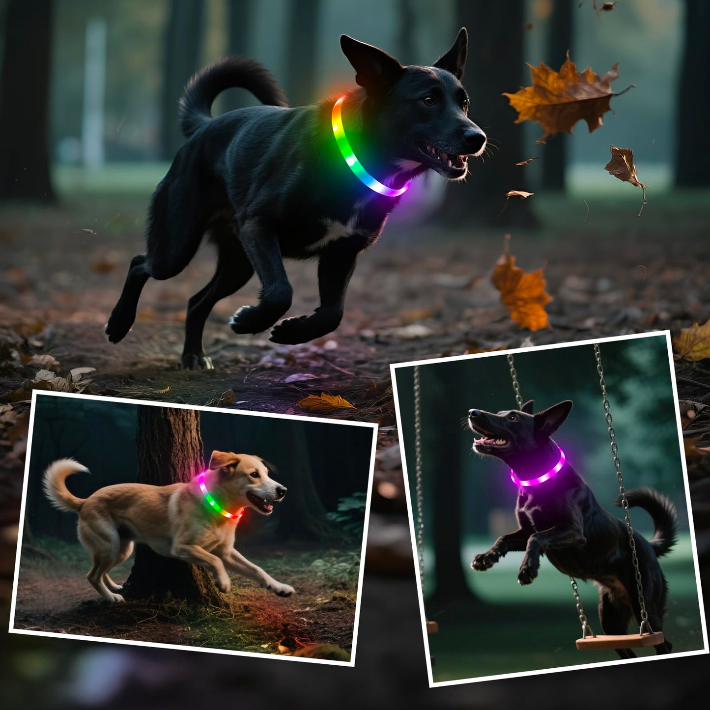 LED Dog Collar - HIGO Light Up Dog Collars Glow in The Dark, USB Rechargeable LED Dog Necklace Light for Your Dogs Walking at Night (Green-Silicone)