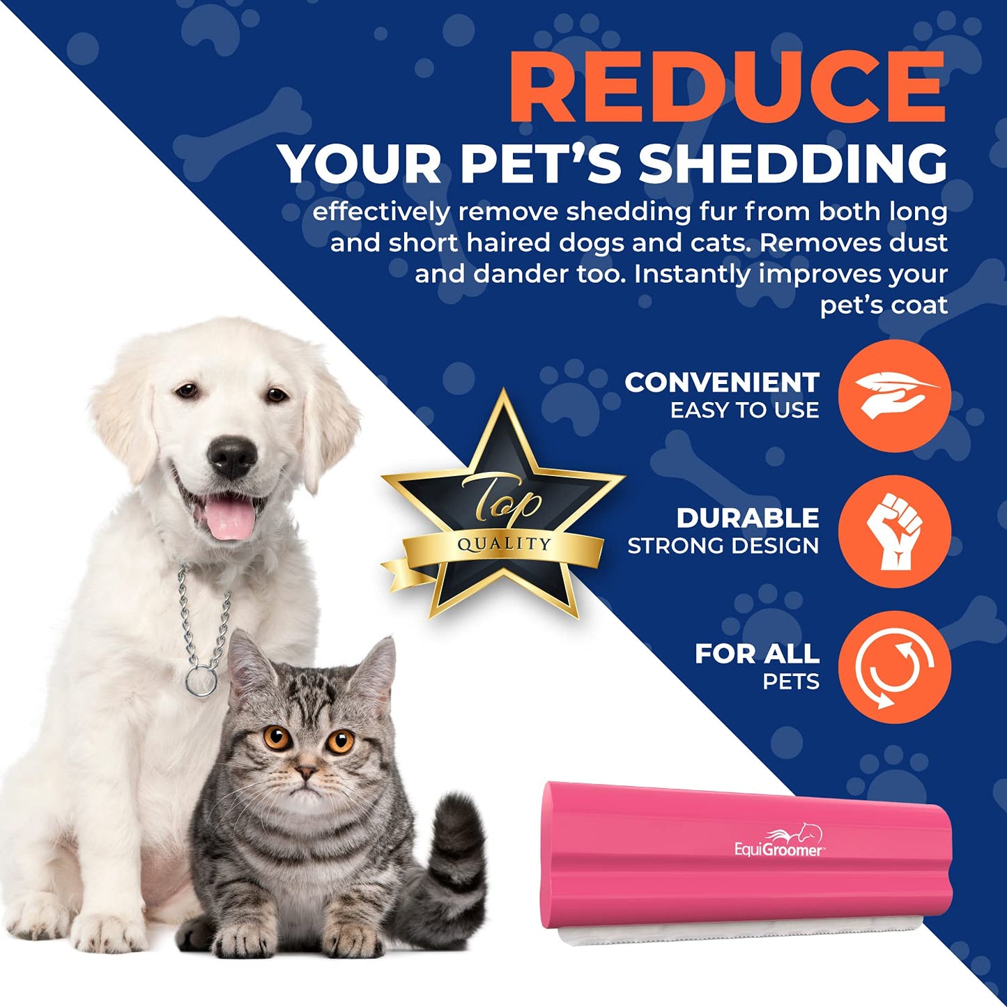 EasyGroomer Deshedding Brush for Dogs Cats Blue Undercoat Tool for Large and Small Pets Comb Removes Loose Dirt, Hair and Fur