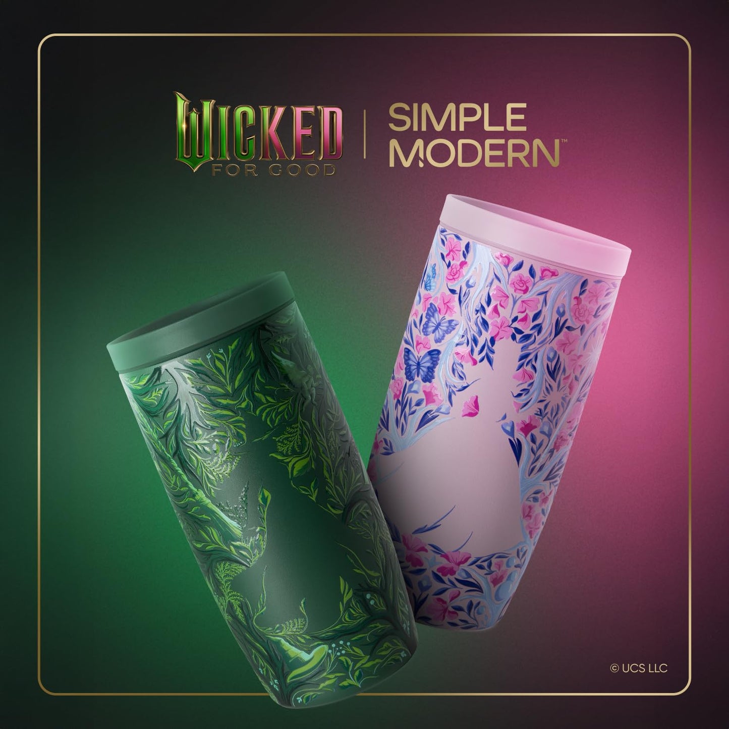 Simple Modern Wicked Signature Voyager | 16oz Travel Coffee Mug Tumbler with 360° Lid | Gifts for Women Men | Ceramic-Lined Insulated Stainless Steel Cold Brew Iced Coffee Cup | Elphaba Florals