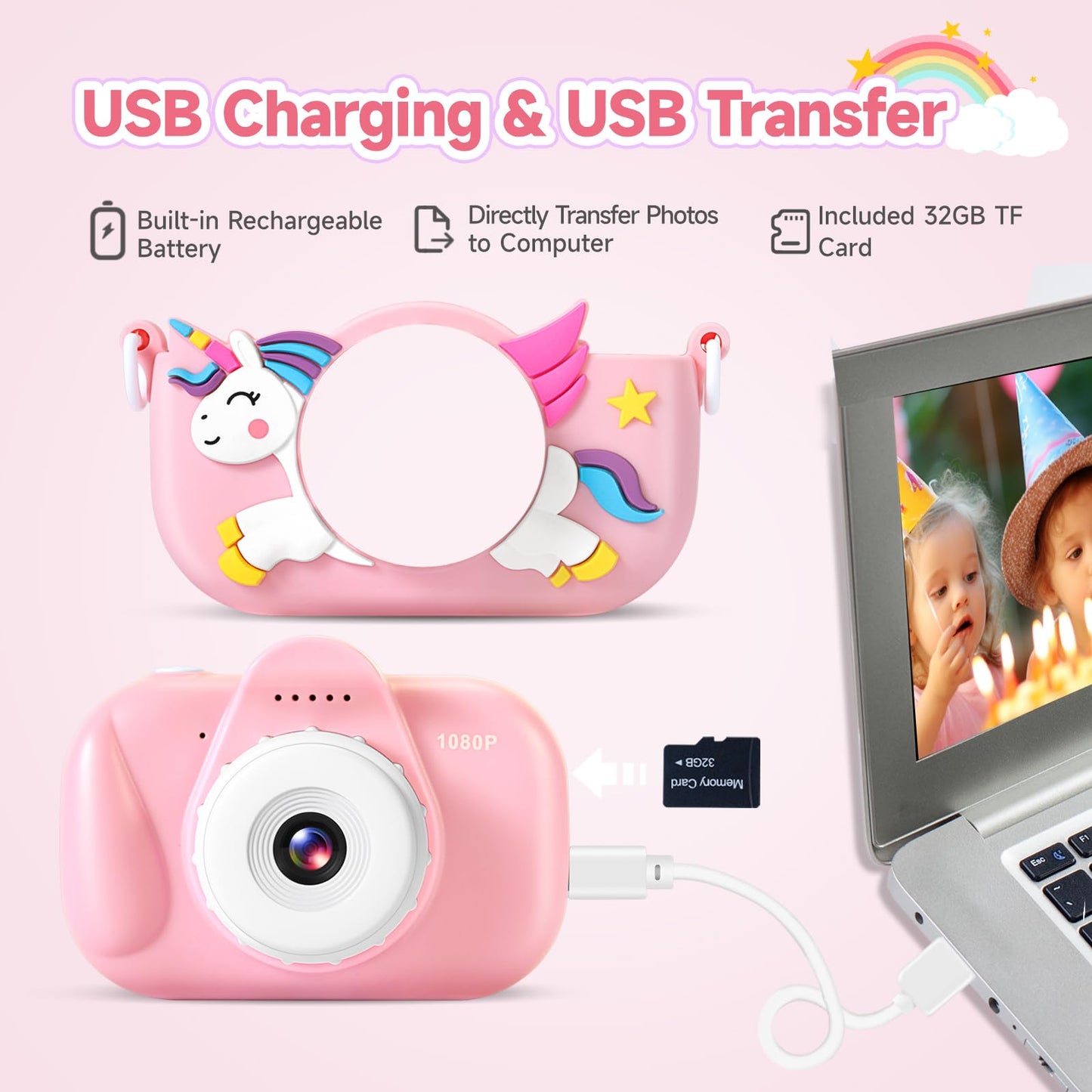 Kids Camera for Girls Toys for Ages 5-7, 1080P Toddler Camera, Kids Digital Camera with Dual Lens, 3 4 5 Year Old Girl Birthday Gifts
