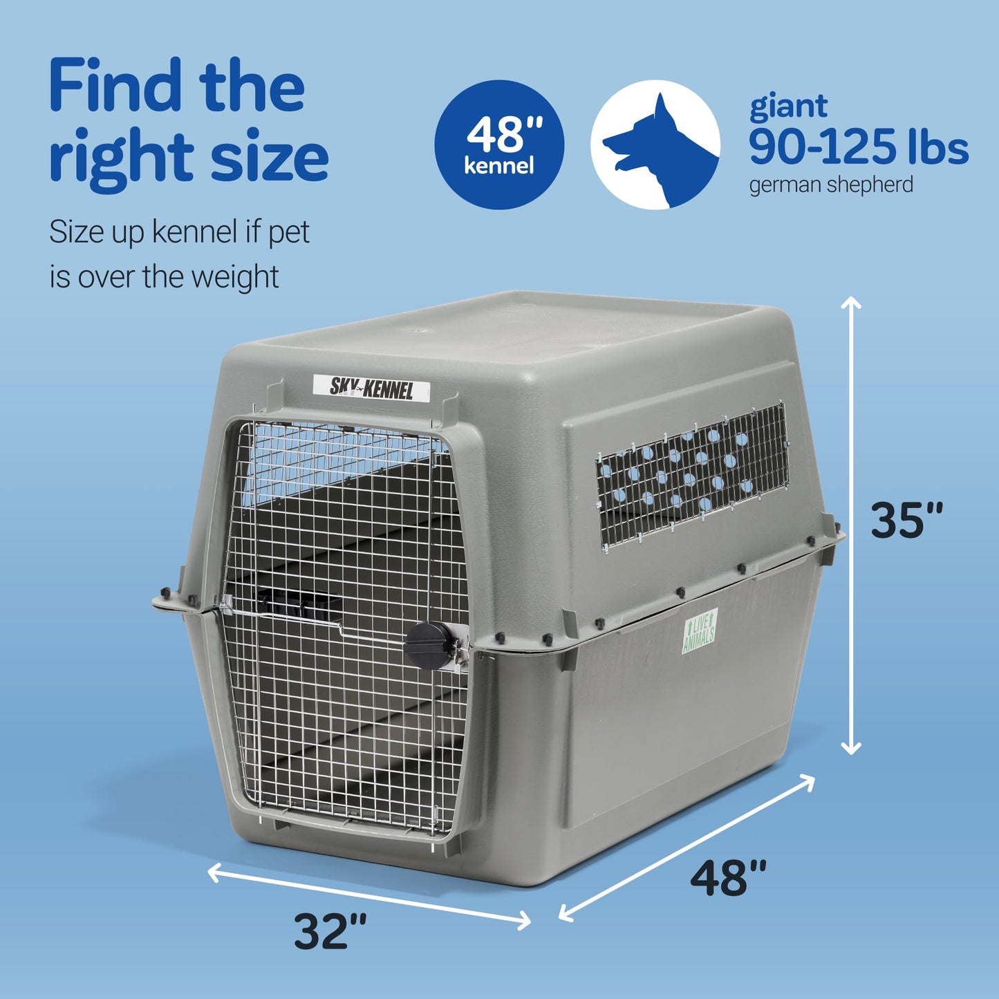 Petmate Sky Kennel - For Air and Travel, Airline Compliant Dog Crate for Pets up 15-30 lbs, Heavy Duty Dog Kennel, Made in the USA- 28 Inches