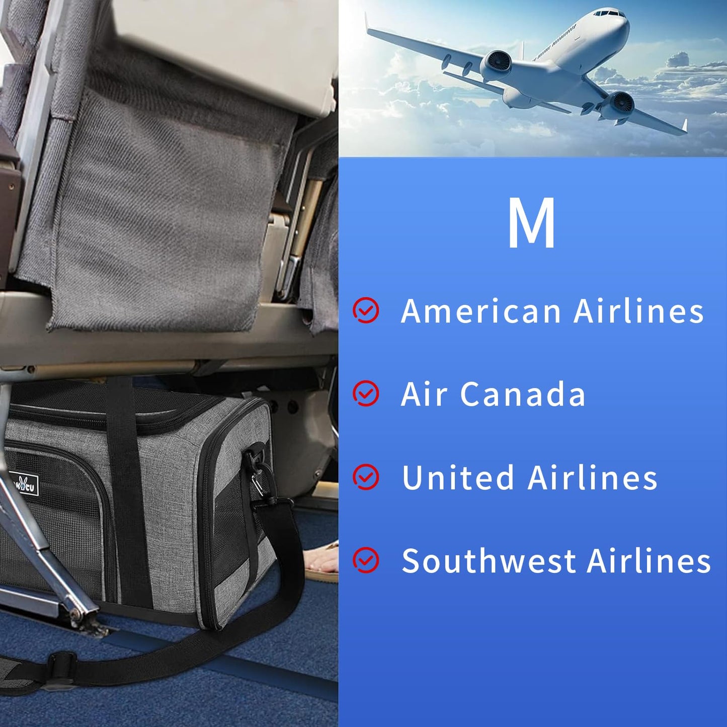 TSA Approved Pet Carrier for Small Cats Dogs, Travel Bag with Adequate Ventilation, 5 Mesh Windows, 3 Entrance, Locking Safety Zippers, Padded Shoulder and Carrying Strap, Small