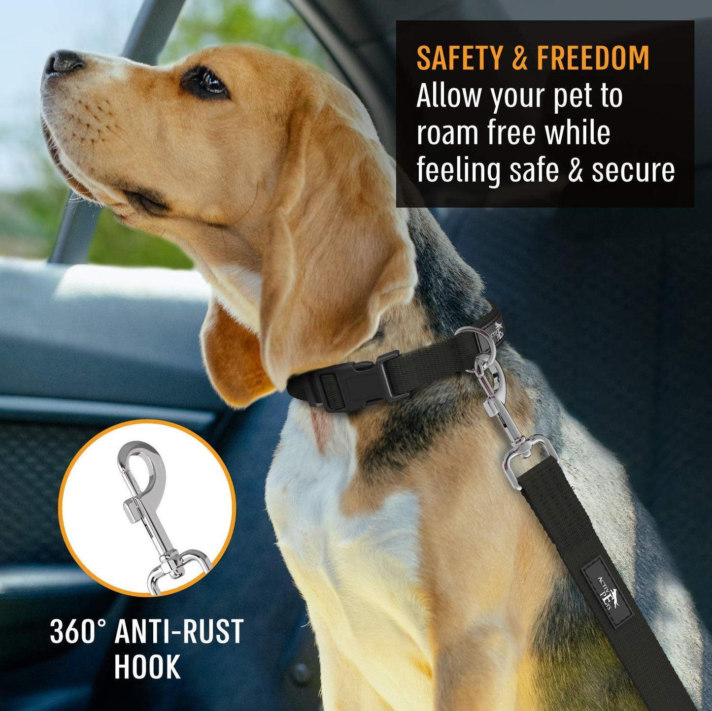 Active Pets Orange Car Seat Belt for Dogs, Attaches to Harness & Collar, Adjustable 18" - 24" Travel Restraint System Fits Small - Large Pups for Safety & Comfort, Essential Pet Supplies & Accessories
