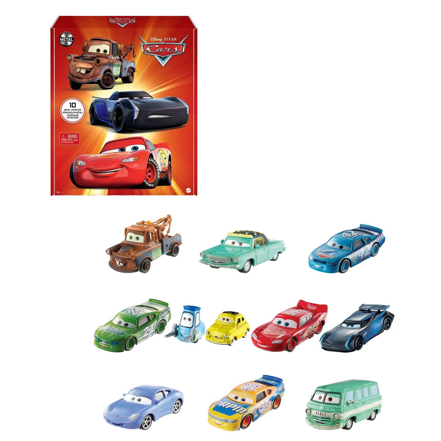 Mattel Disney and Pixar Cars Toys, Radiator Springs 3-Pack of Die-cast Toy Cars & Trucks with Lightning McQueen, Mater & Sheriff