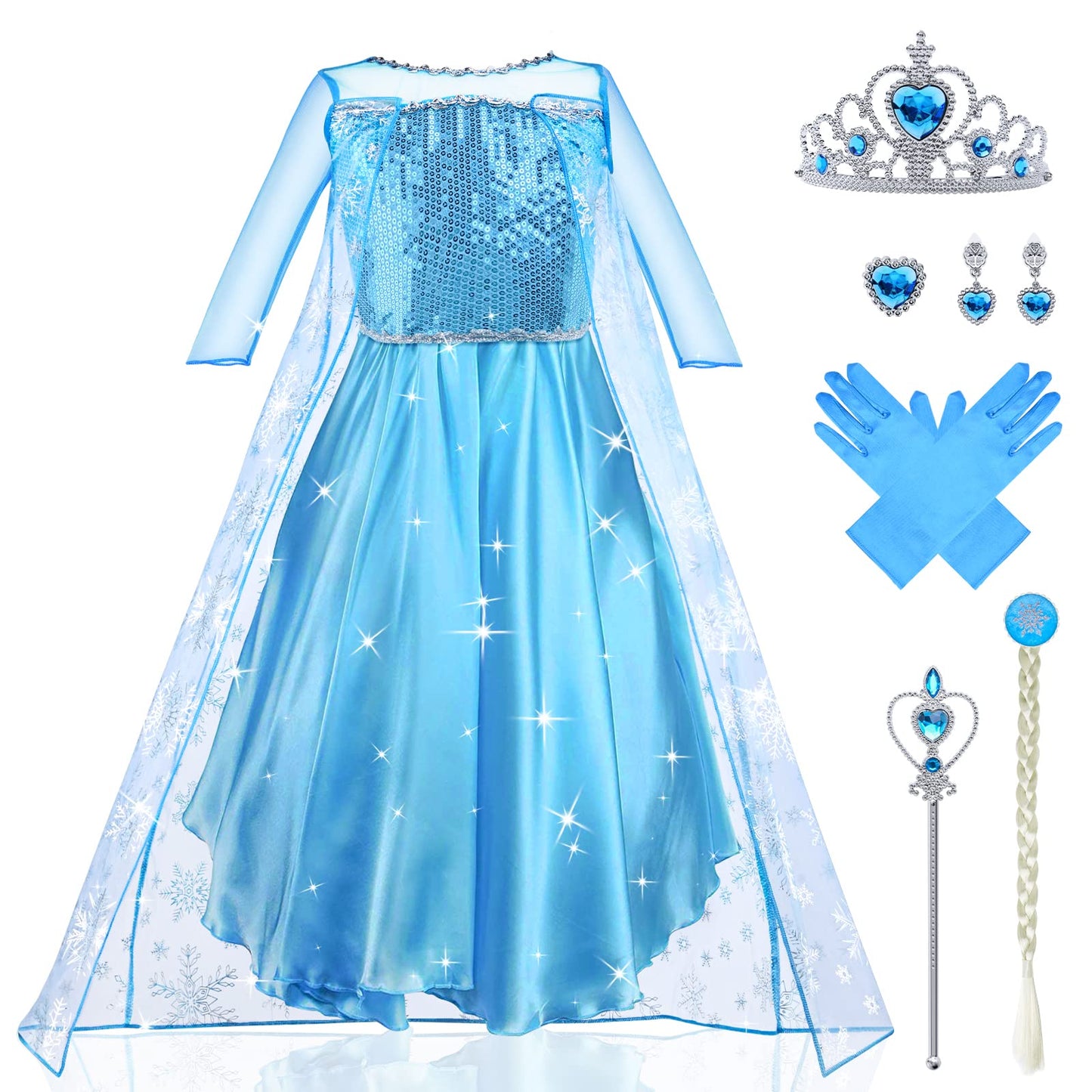 URAQT Princess Dress Costume for Girls Deluxe Fancy Dress Up Birthday Cosplay Costume with Crown Wand Accessories