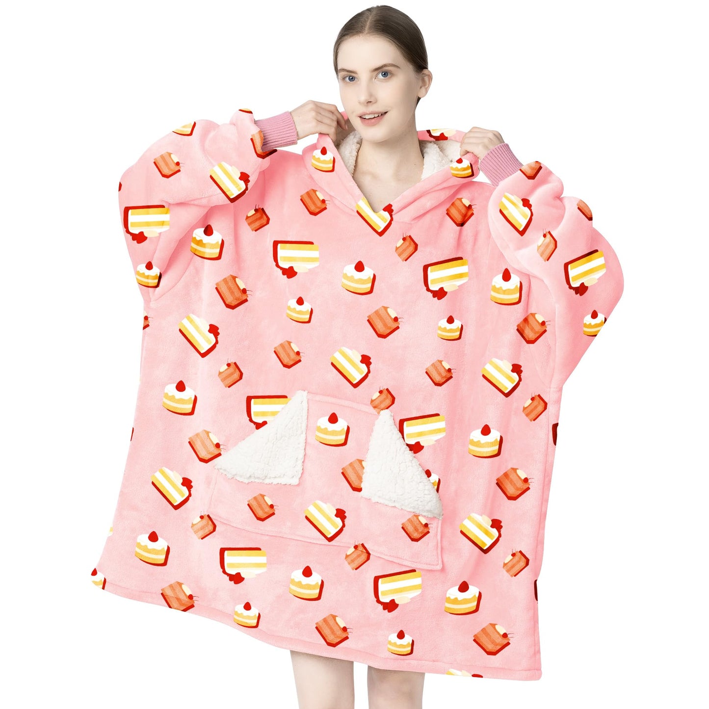 Touchat Wearable Blanket Hoodie, Oversized Sherpa Fleece Sweatshirt Blanket with Giant Hood Pocket and Sleeves for Adult, Warm & Cozy Grey Blanket Gifts for Women