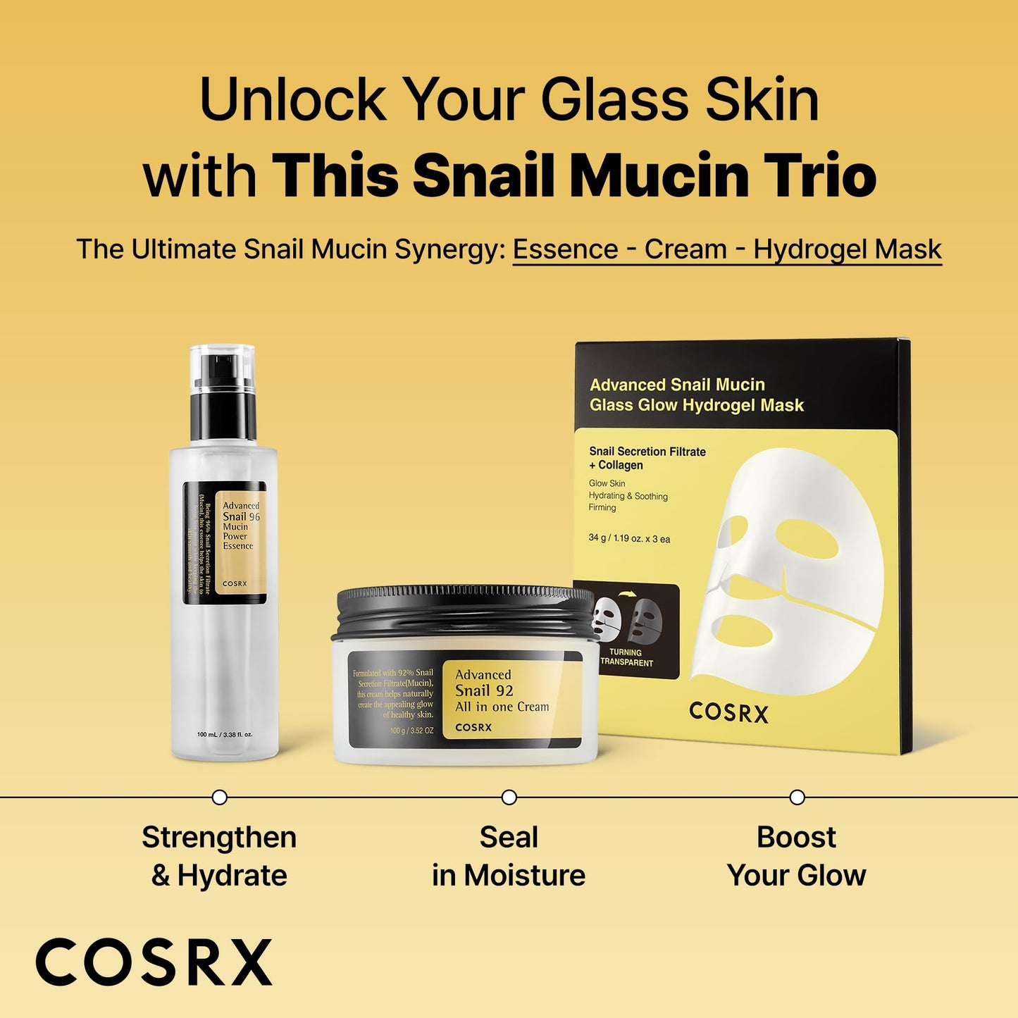 COSRX Snail 96% Mucin Power Essence 2ea & Retinol 0.1% Cream Mini Sample 1ea, Glass Skin Starter Set, Amazon Exclusive, Daily Hydrating & Firming Korean Skin Care Kit, Gift Set, Stocking Stuffers